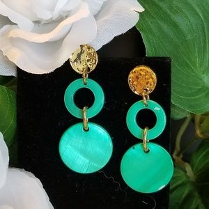Green and Gold Dangle Earring Set #116